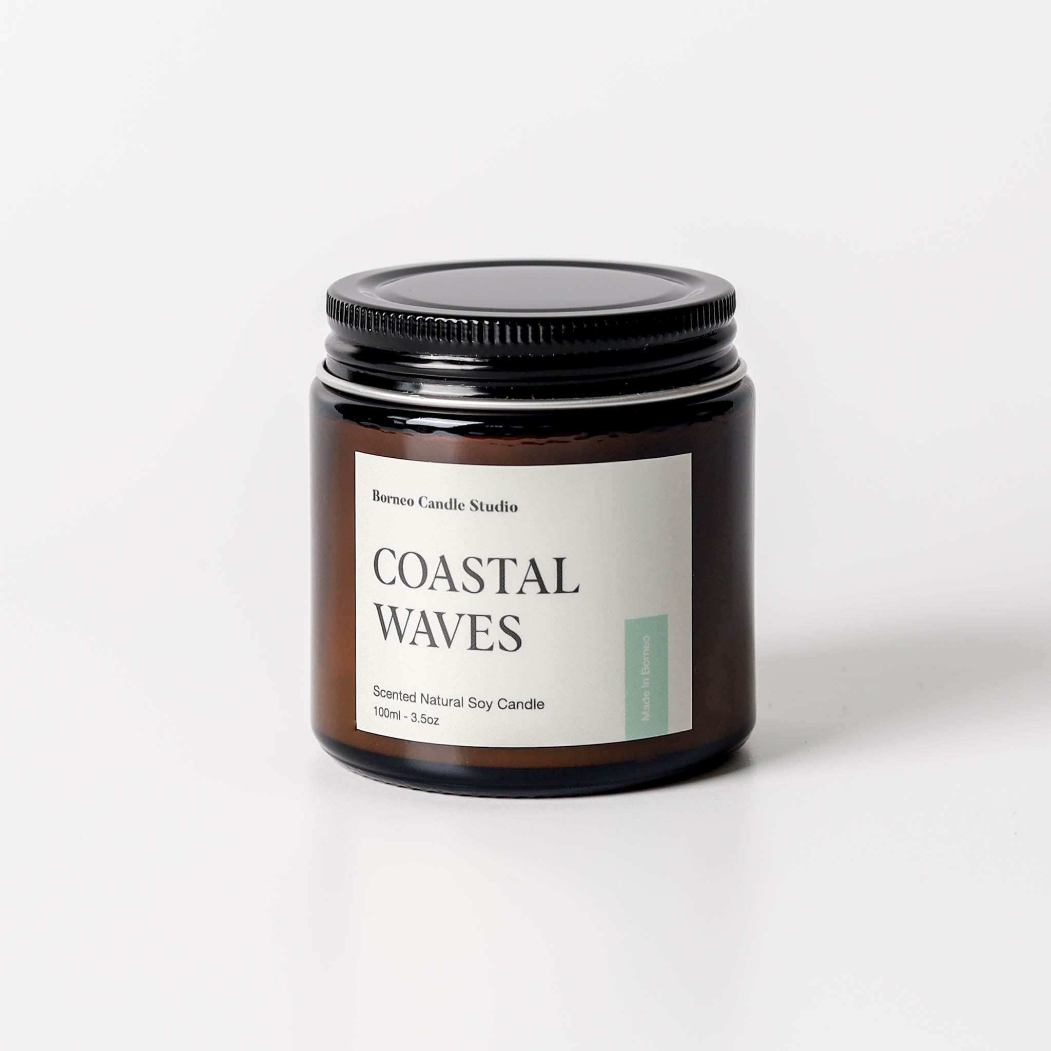 Coastal Waves Soy Candle - sea salt, wildflowers, driftwood scented candle in 3.5 oz amber glass jar with lid