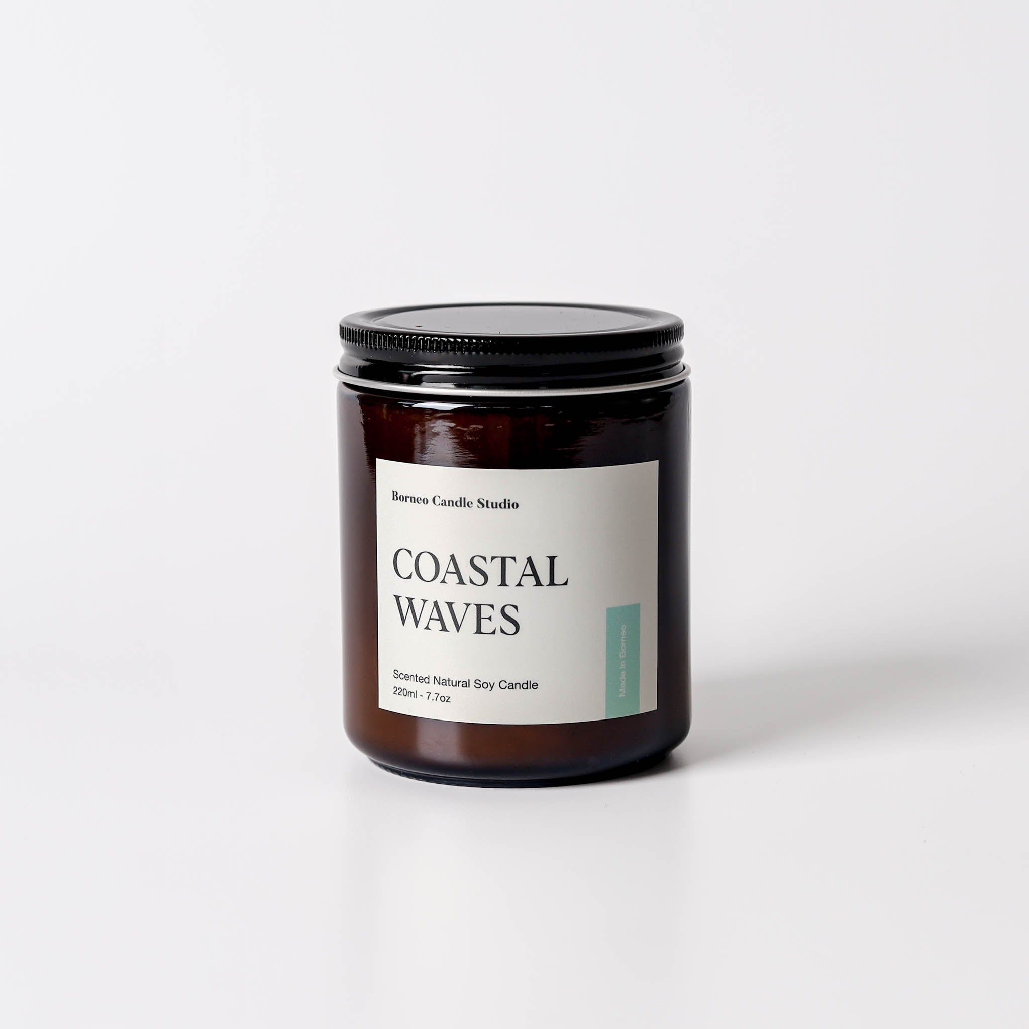 Coastal Waves Soy Candle - sea salt, wildflowers, driftwood scented candle in 7.7 oz amber glass jar with lid