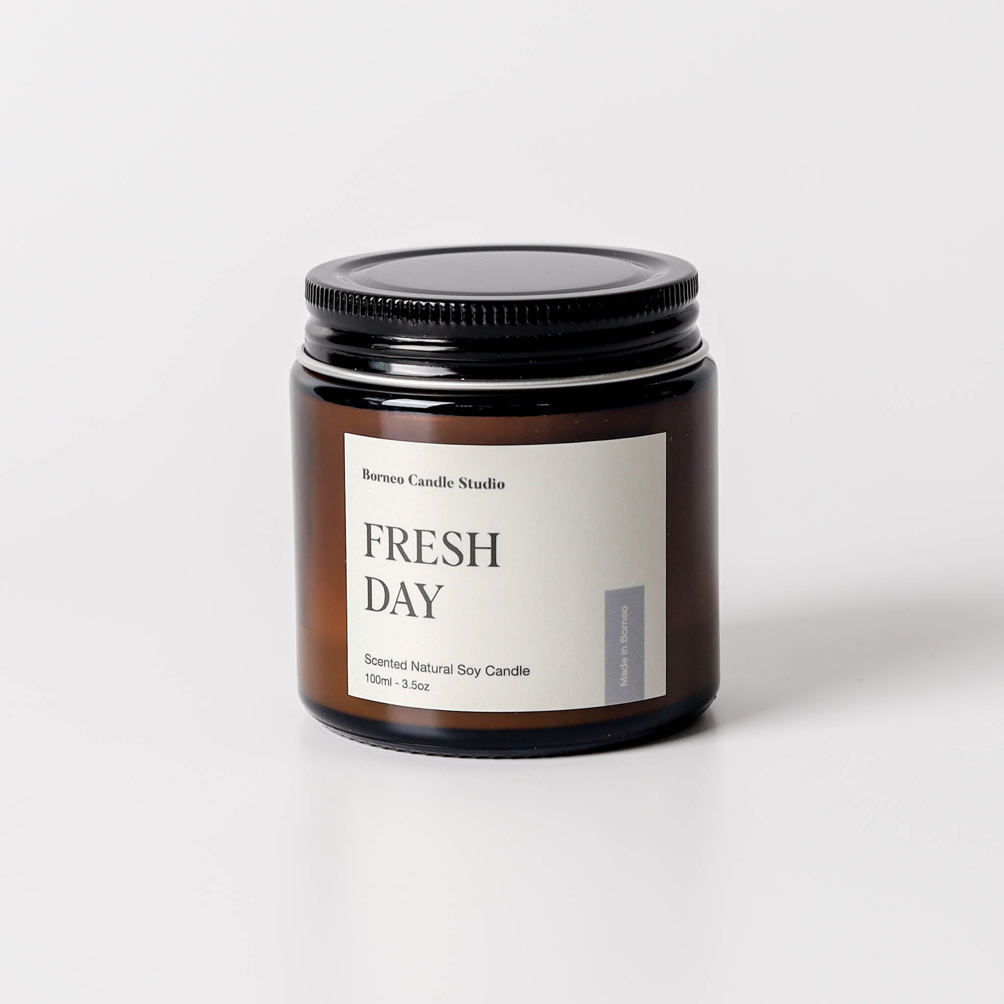 Fresh Day Scented Candle - eucalyptus, mint, lavender in 3.5 oz amber glass jar with lid