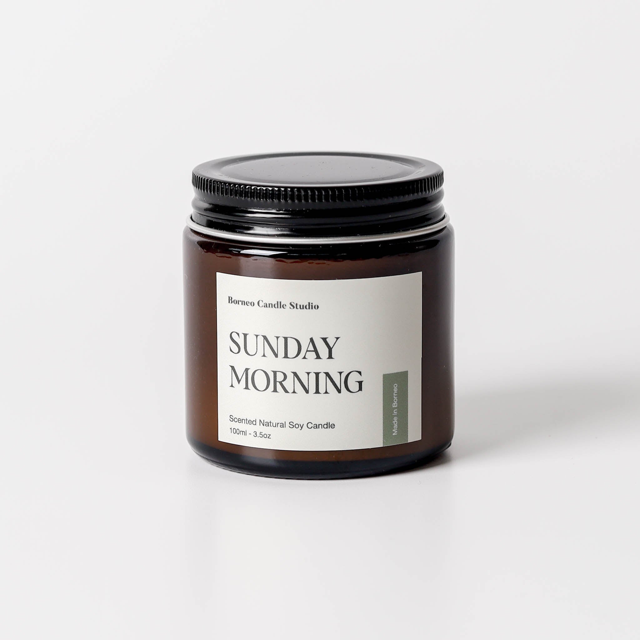 Sunday Morning soy candle with sage, amber, and cedarwood scented candle