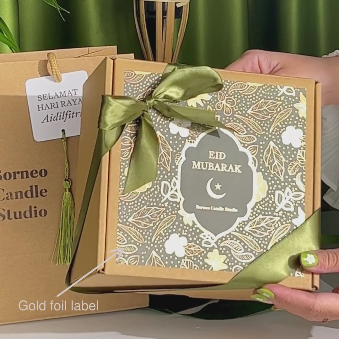 Borneo Candle Studio Raya Gift Set for Malaysia with butter cookies, dates and scented candles 2024