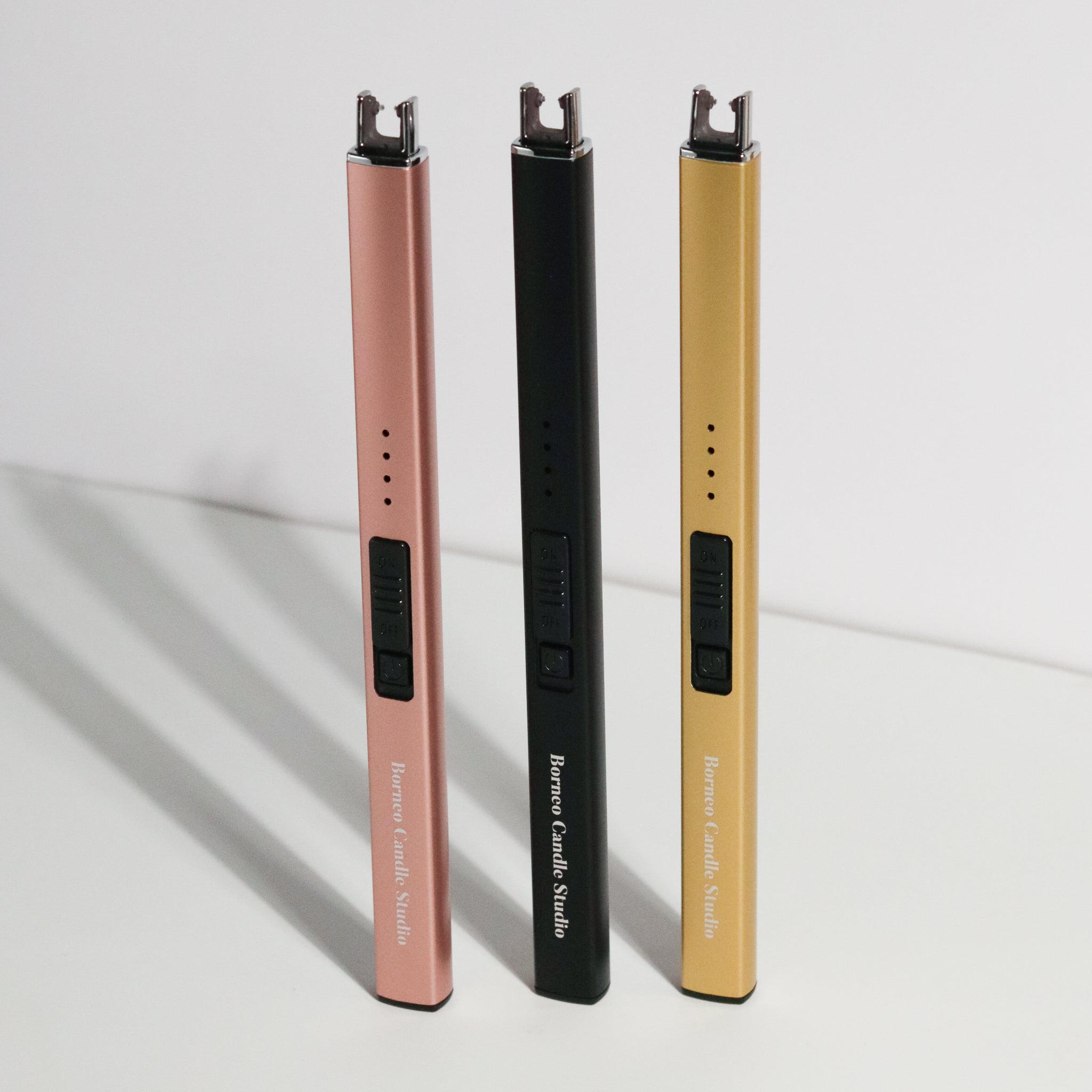 Flameless Electric USB Lighter in black, rose gold and gold from Borneo Candle Studio