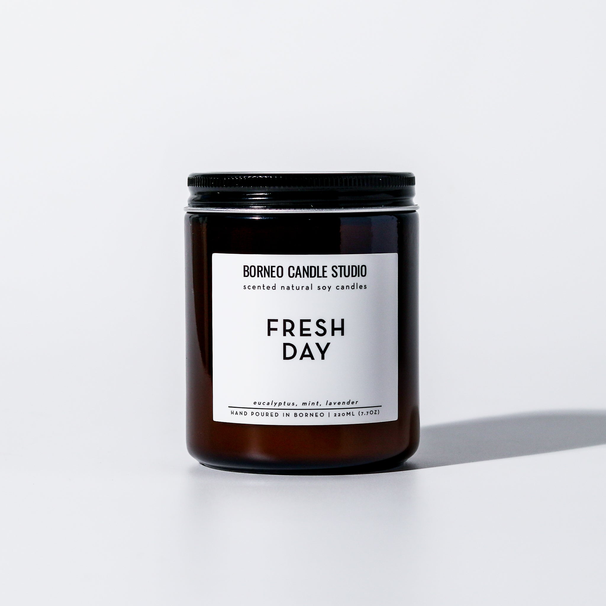 Fresh Day Scented Candle - eucalyptus, mint, lavender in 7.7 oz amber glass jar with lid
