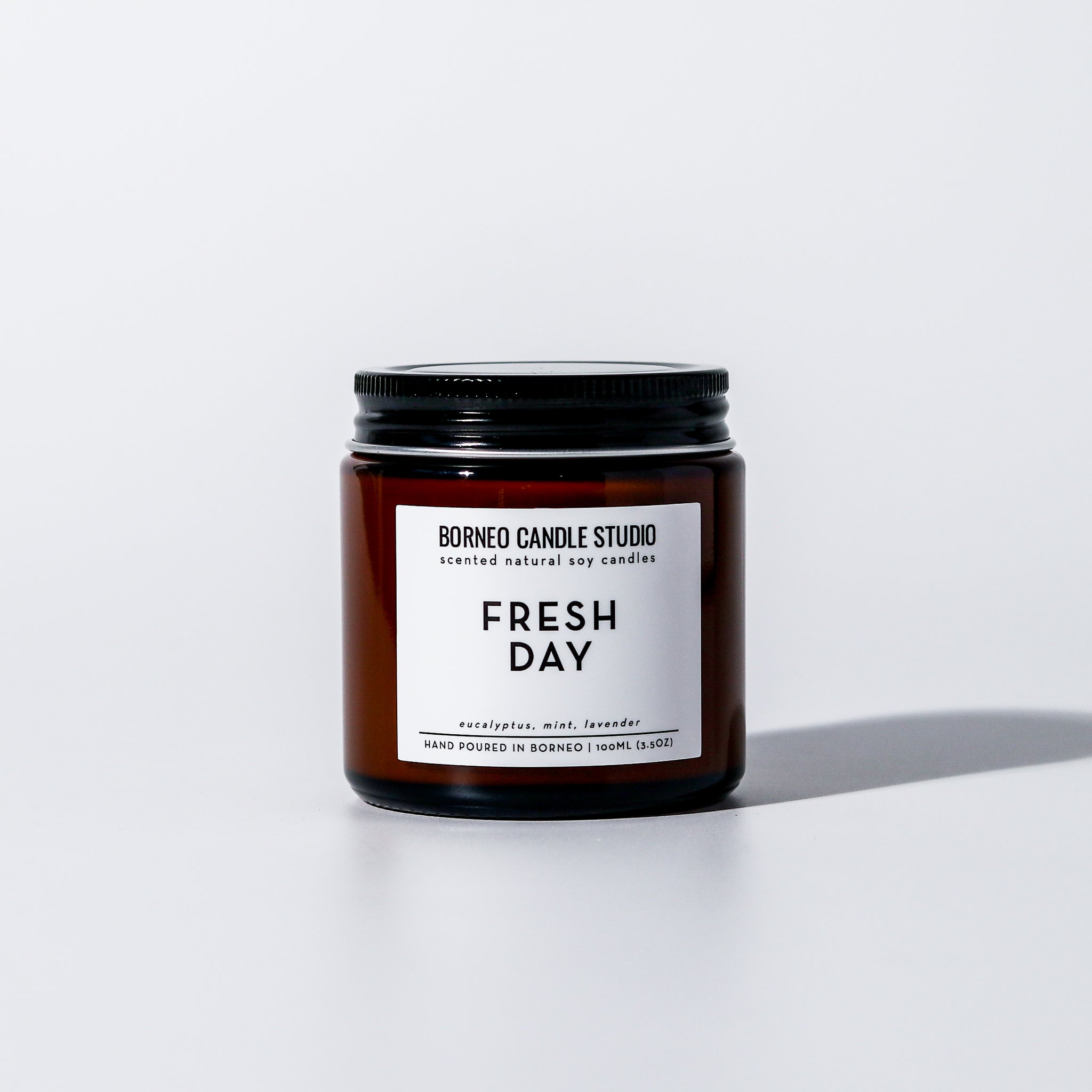 Fresh Day Scented Candle - eucalyptus, mint, lavender in 3.5 oz amber glass jar with lid