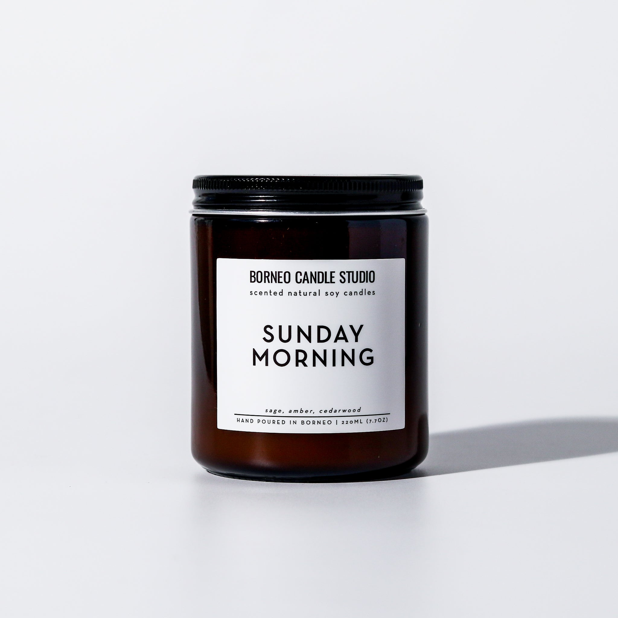 Sunday Morning soy candle with sage, amber, and cedarwood scented candle