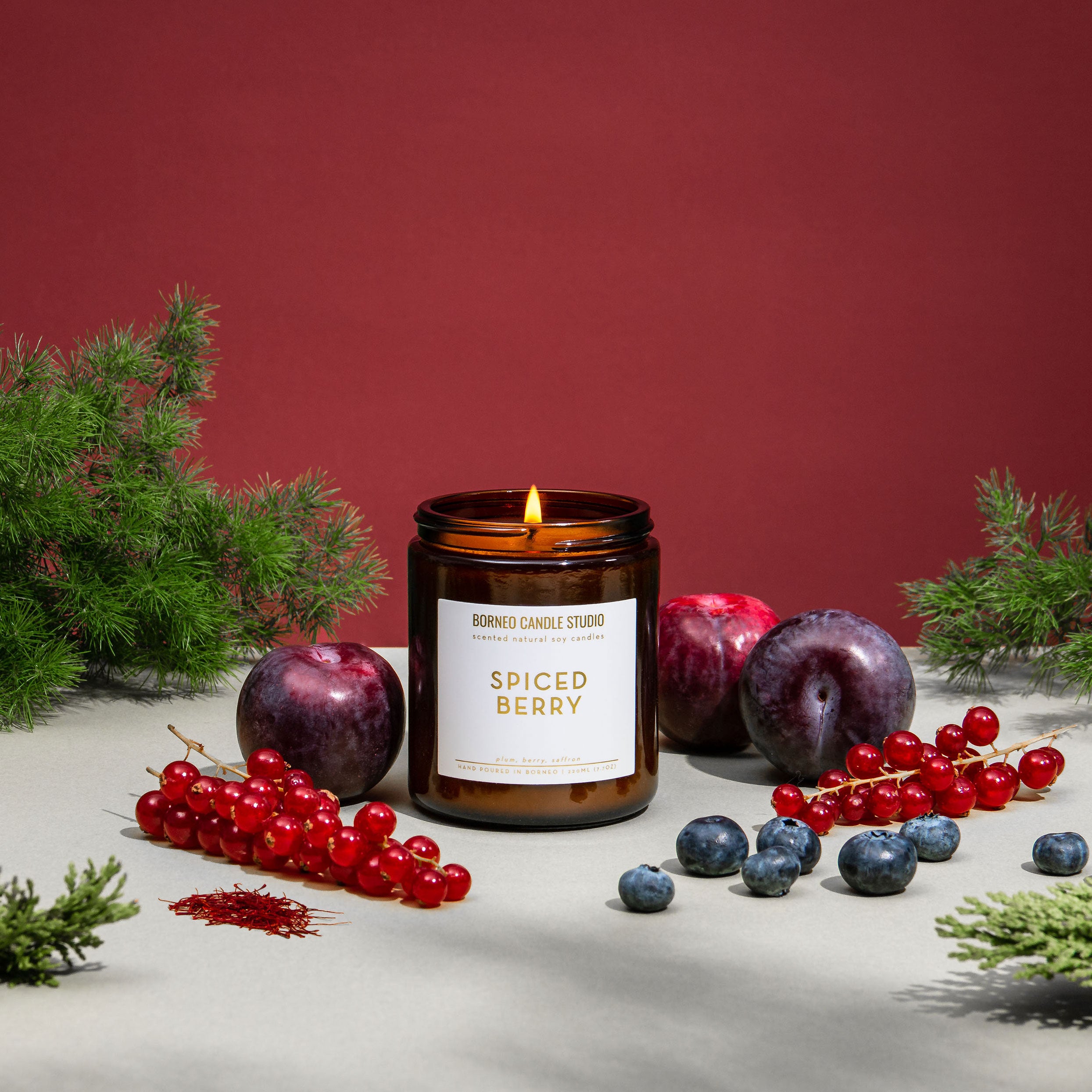 Spiced Berry Scented Candle by Borneo Candle Studio Christmas Soy Candle Collection 2022