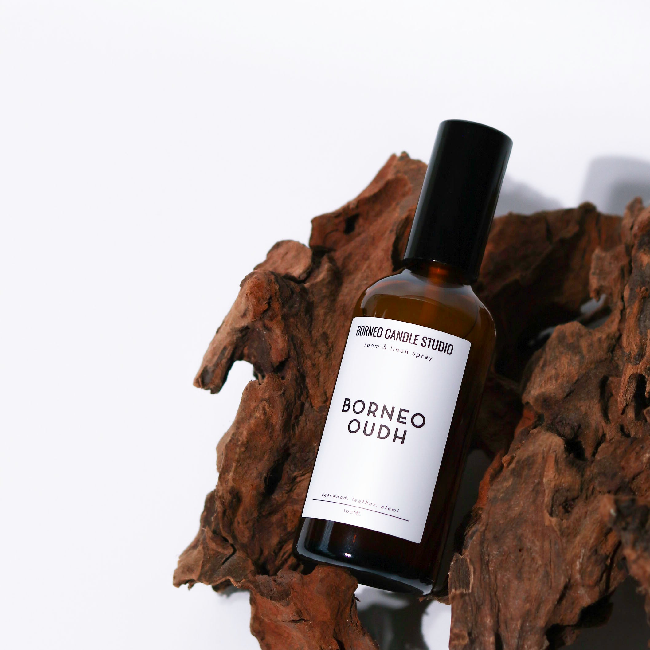 Borneo Oud Room and Linen Spray. Notes of agarwood, leather and elemi